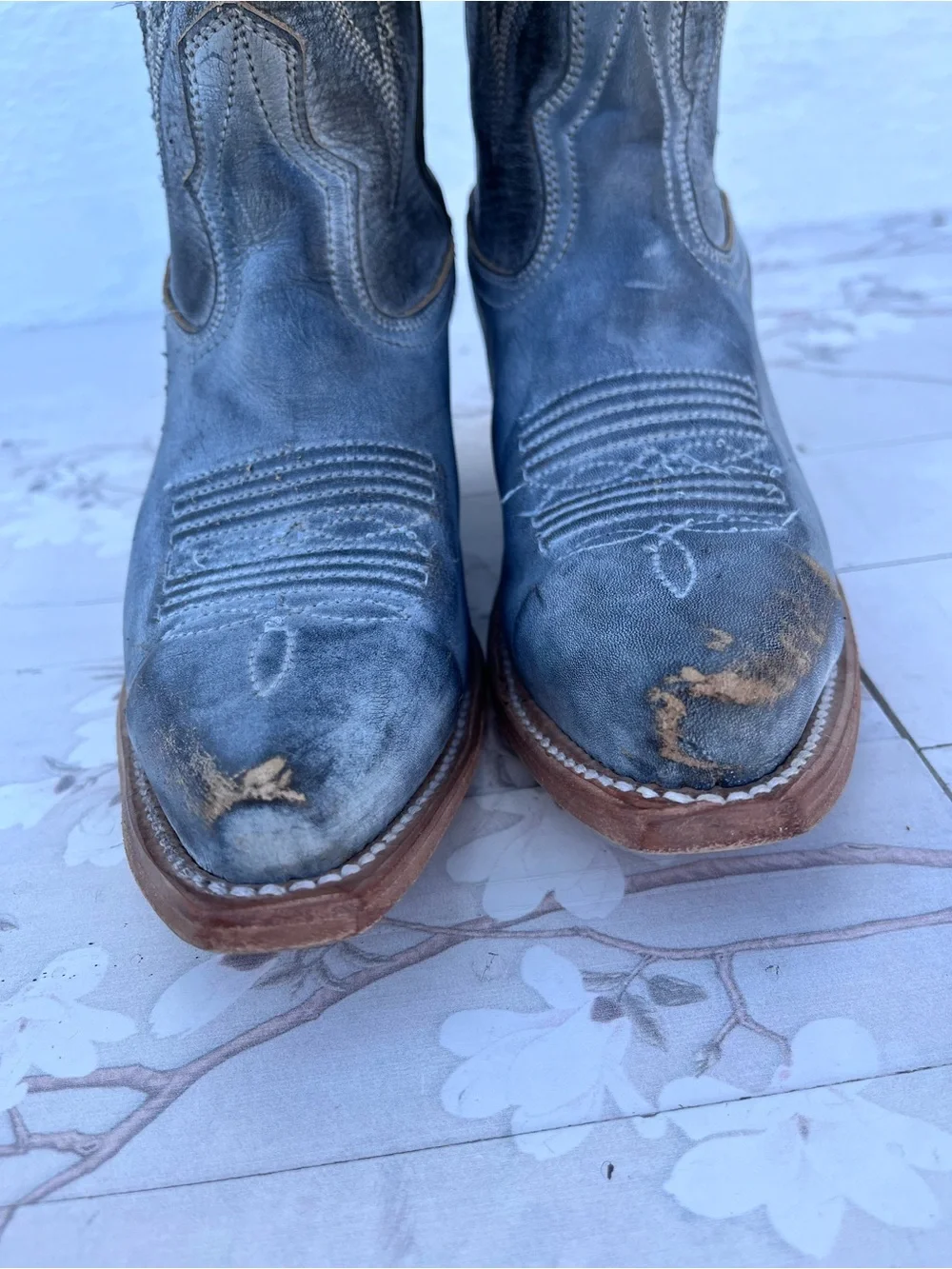Classic Blue Leather Cowboy Boots
